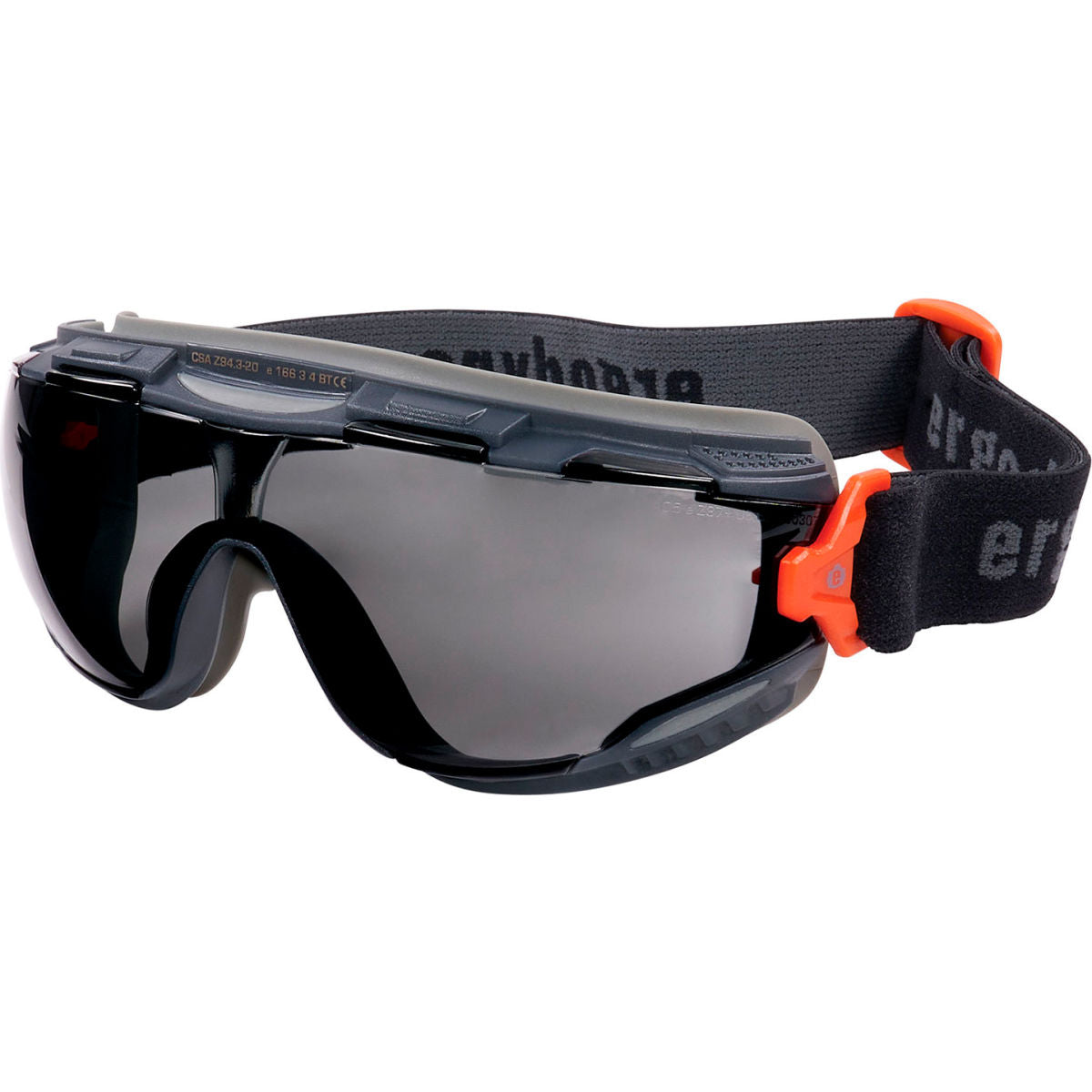 Ergodyne ARKYN-FAB Smoke Lens Safety Goggles w/ Elastic Strap, Anti-Scratch & Anti-Fog, Gray