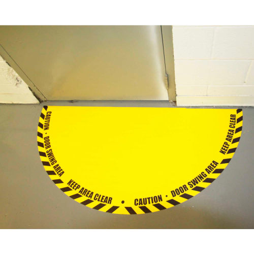 Ergomat DuraStripe Full 180 Degree Door Swing Floor Sign, Black On Yellow, 21in x 42in