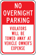 Traffic Sign: No Overnight Parking, Violators Will Be Towed