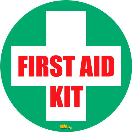 Mighty Line 12in Round Floor Sign, First Aid Kit, Industrial Strength