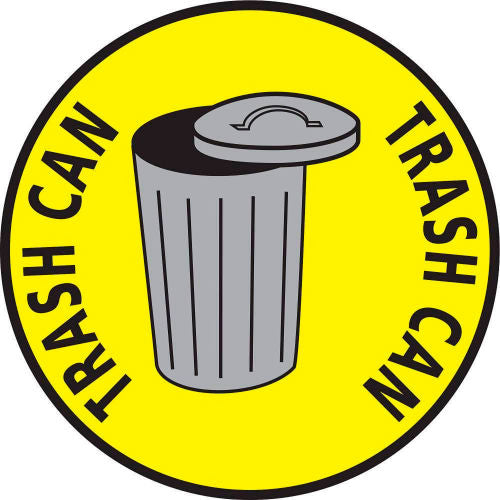 Mighty Line 12in Circle Floor Sign, Trash Can, Yellow