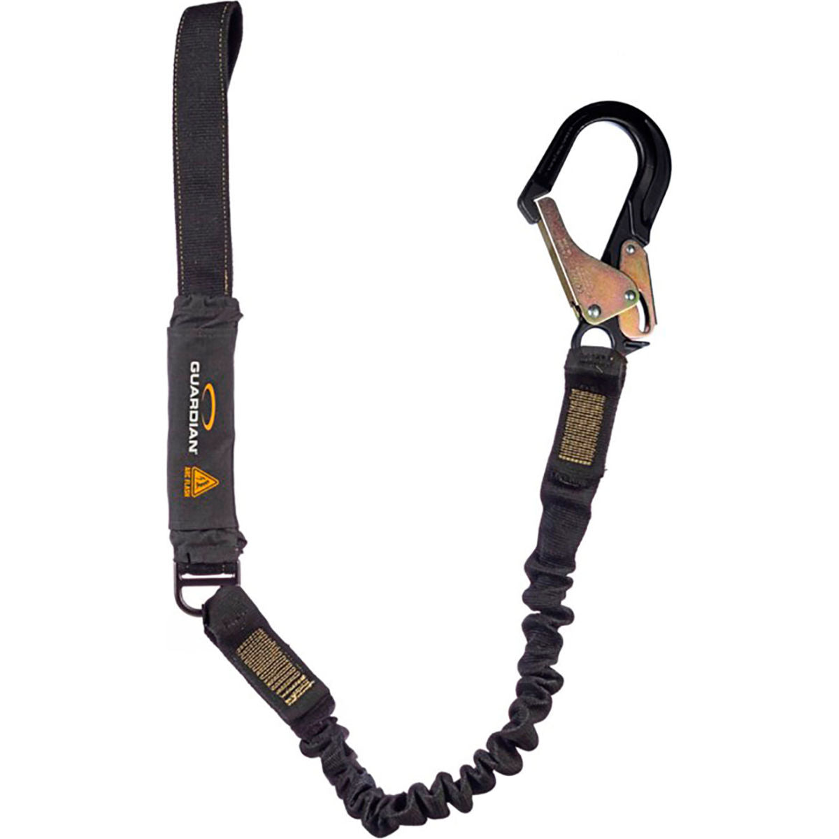 Guardian Arc Flash Shock Absorbing Lanyard, Stretch, Single Leg, Aluminum Rebar Hook & Web Loop, 6'L