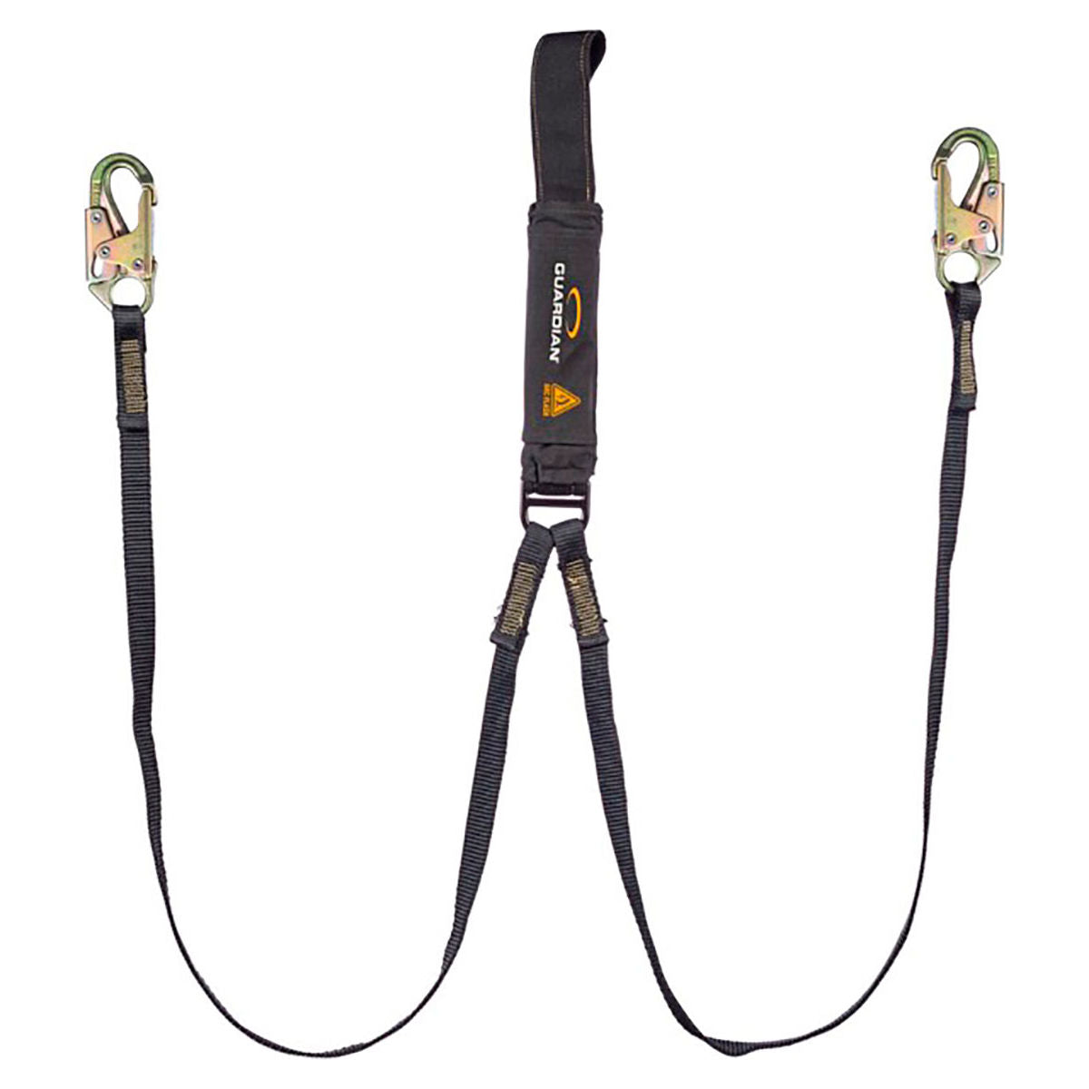 Guardian Arc Flash Shock Absorbing Lanyard, Fixed, Dual Leg, Steel Snap Hook & Web Loop, 6'L