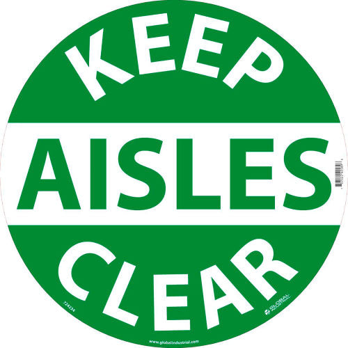 Global Industrial Walk On Floor Sign, Keep Aisles Clear, 17in Dia.