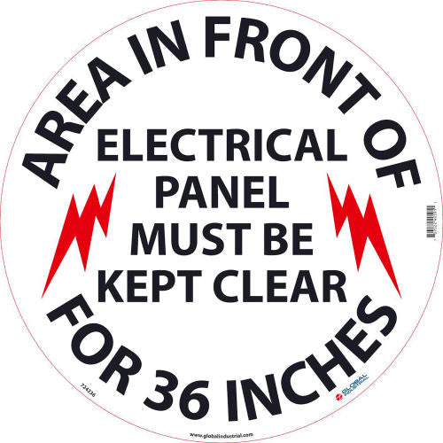 Global Industrial Walk On Floor Sign, Area In Front Of Electrical Panel, 17in Dia.