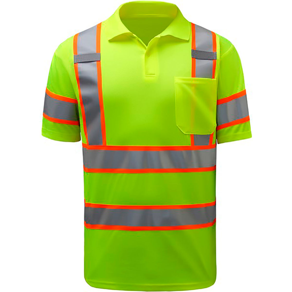GSS Two Tone Short Sleeve Polo Shirt with 1 Pocket, Class 3, Polyester, Lime, 4XL