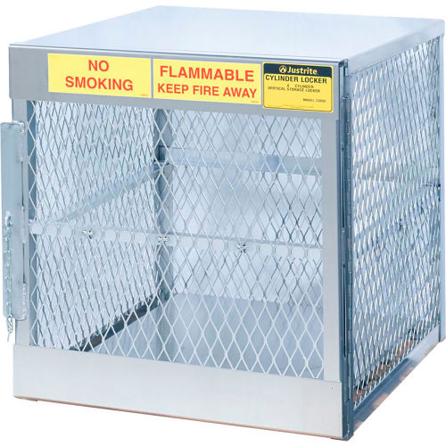 Justrite Vertical Cylinder Storage Cabinet, Manual Close, 30inW x 32inD x 33-1/2inH, 4 Cylinder Capacity