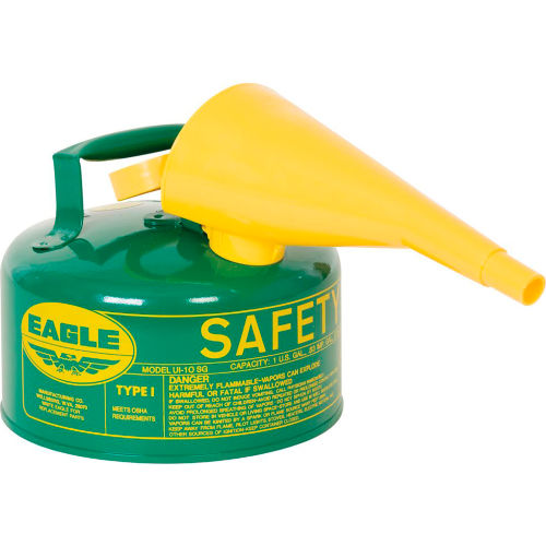 Eagle Type I Safety Can for Combustibles, Flame Arrester and Funnel, 1 Gallon, Green
