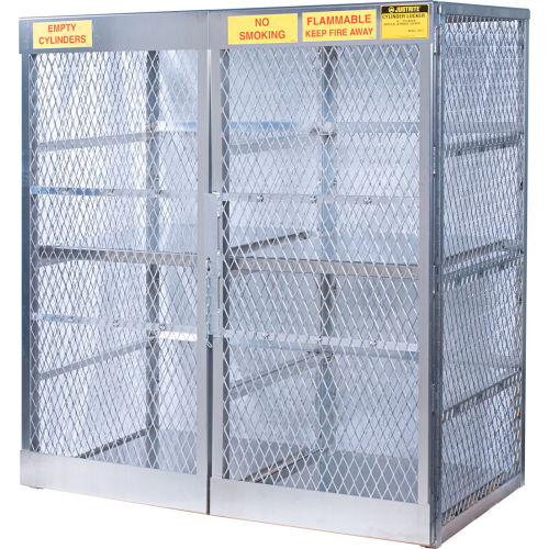 Justrite Vertical Cylinder Storage Cabinet, Double Door, 16 Cylinder Capacity, 60inW x 32inD x 65inH