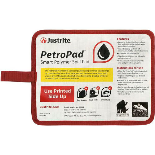 Justrite PetroPad Smart Polymer Spill Pad, 24inL x 18-1/8inW, Small, White, Pack of 10