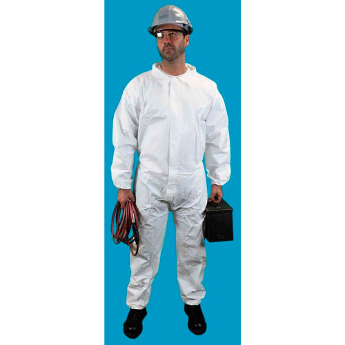 Keystone Static Dissipative KeyGuard Coverall, Elastic Wrists, Zip Front, White, 25 per Case