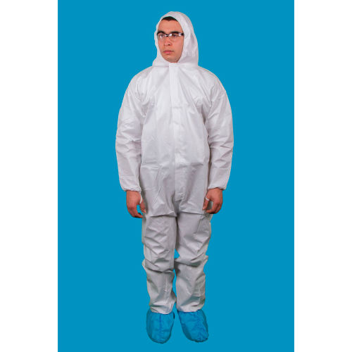 Keystone Static Dissipative KeyGuard Coverall with Hood, Elastic Wrists, White, 25 per Case