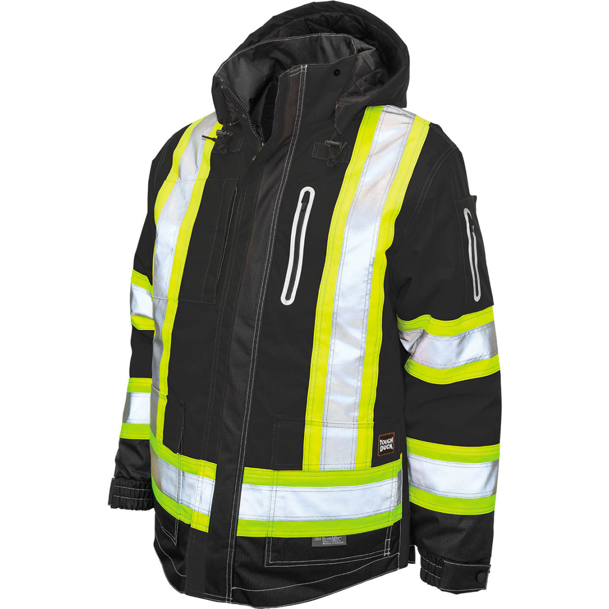 Tough Duck Men's Ripstop 4-In-1 Safety Jacket, XL, Black