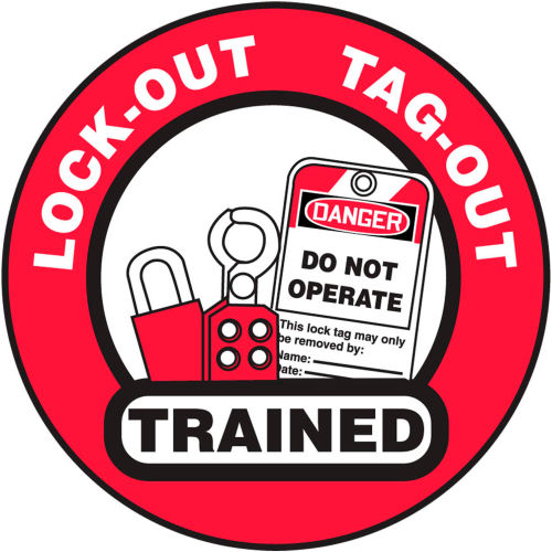 Accuform LHTL344 Hard Hat Label, Lockout/Tagout Trained, Vinyl