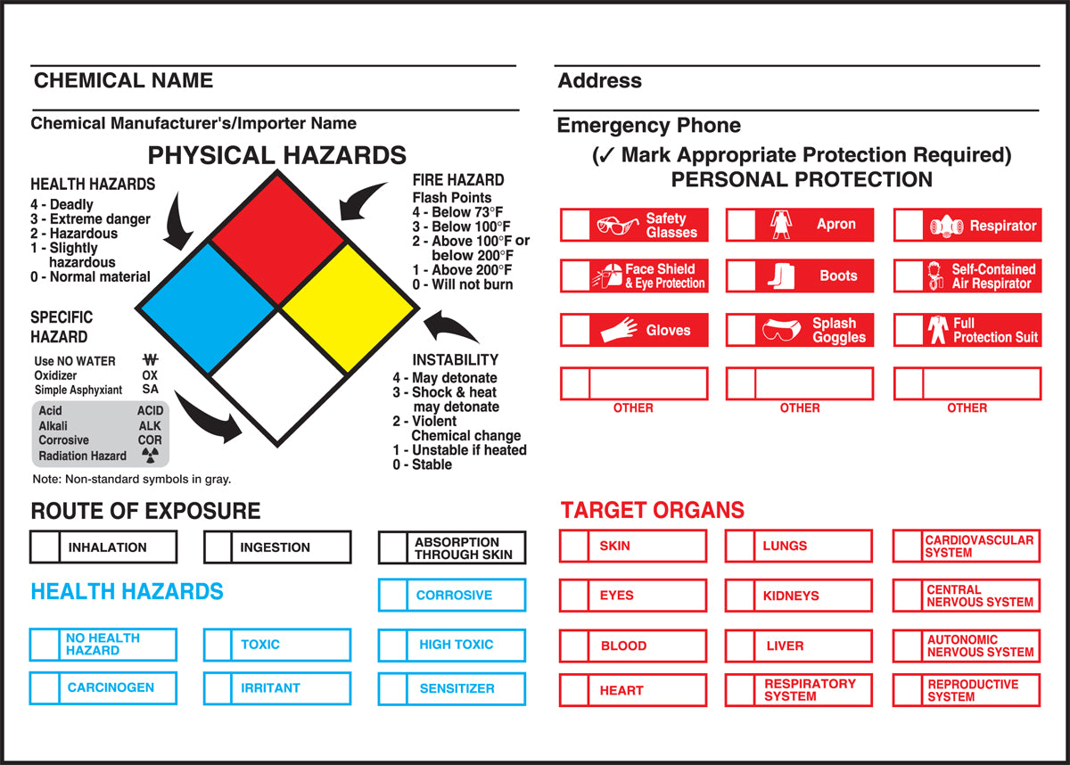NFPA Chemical Identification Label