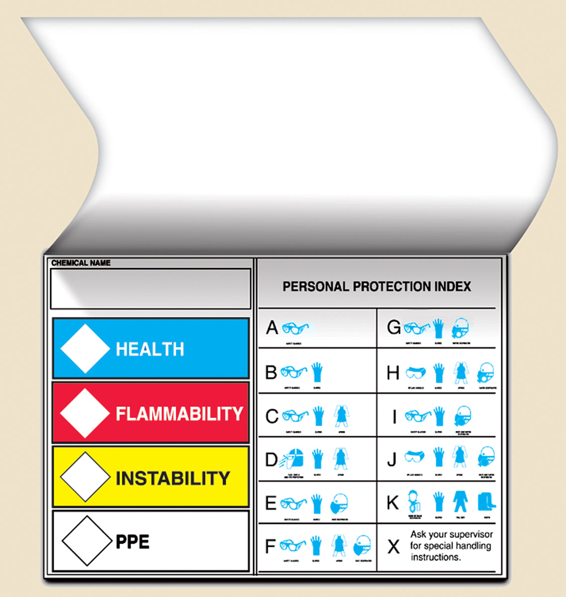 Self-Laminating HMCIS Safety Label: Health, Flammability, Instability, PPE