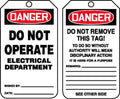 OSHA Danger Safety Tag: Do Not Operate, Electrical Department