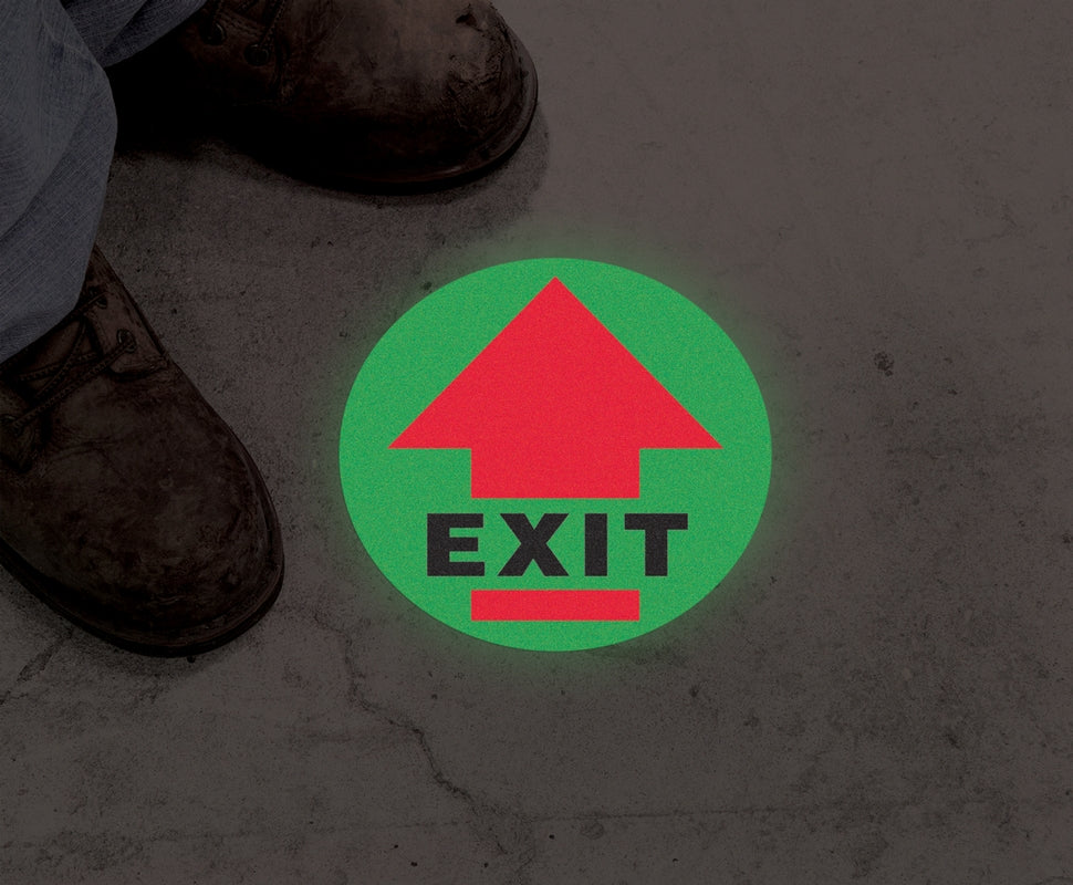 Glow-In-The-Dark Slip-Gard Floor Sign: Exit (Arrow)