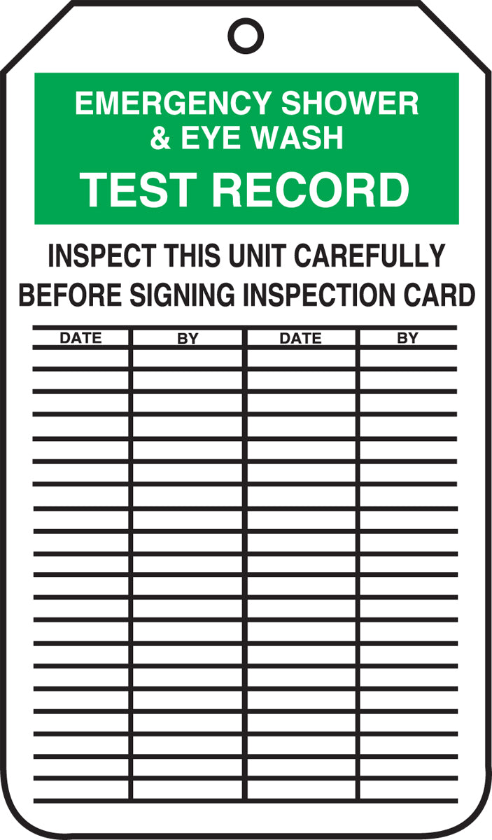 Safety Tag: Emergency Shower & Eye Wash Test Record