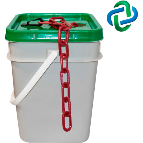 Mr. Chain Plastic Barrier Chain in a Pail, 1-1/2in x 350ft L, HDPE, Crimson