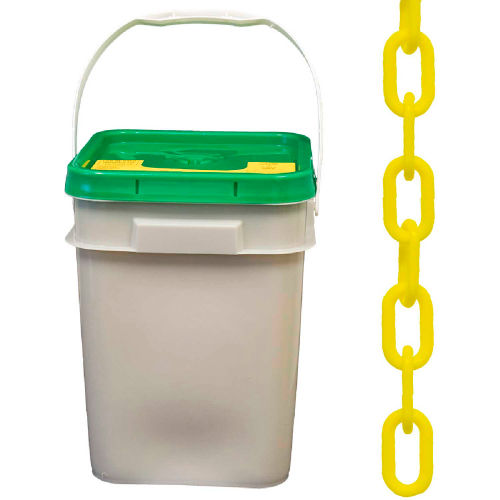 Mr. Chain Plastic Barrier Chain in a Pail, 1-1/2in x 300ft L, HDPE, Yellow