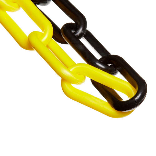 Mr. Chain Heavy Duty Alternating Plastic Barrier Chain, 2in x 100ft L, Black and Yellow