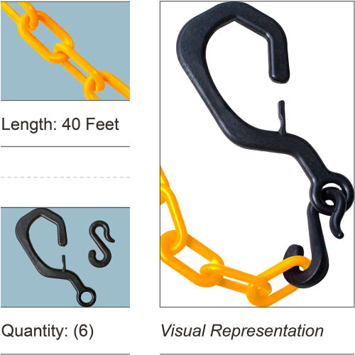 Mr. Chain Delineator Hook Kit with 2in x 40ft Plastic Chain, Traffic Yellow, Pack of 6