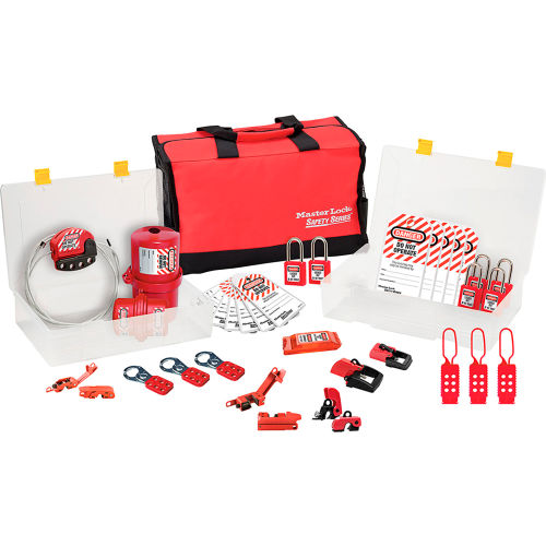 Master Lock Lockout Case, Premier Electrical Device Assortment, 6 Zenex Padlocks, Red