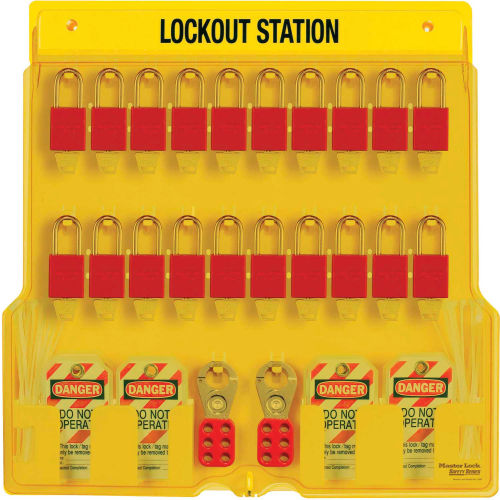Master Lock 20 Padlock Lockout Station With Cover, 1484BP1106