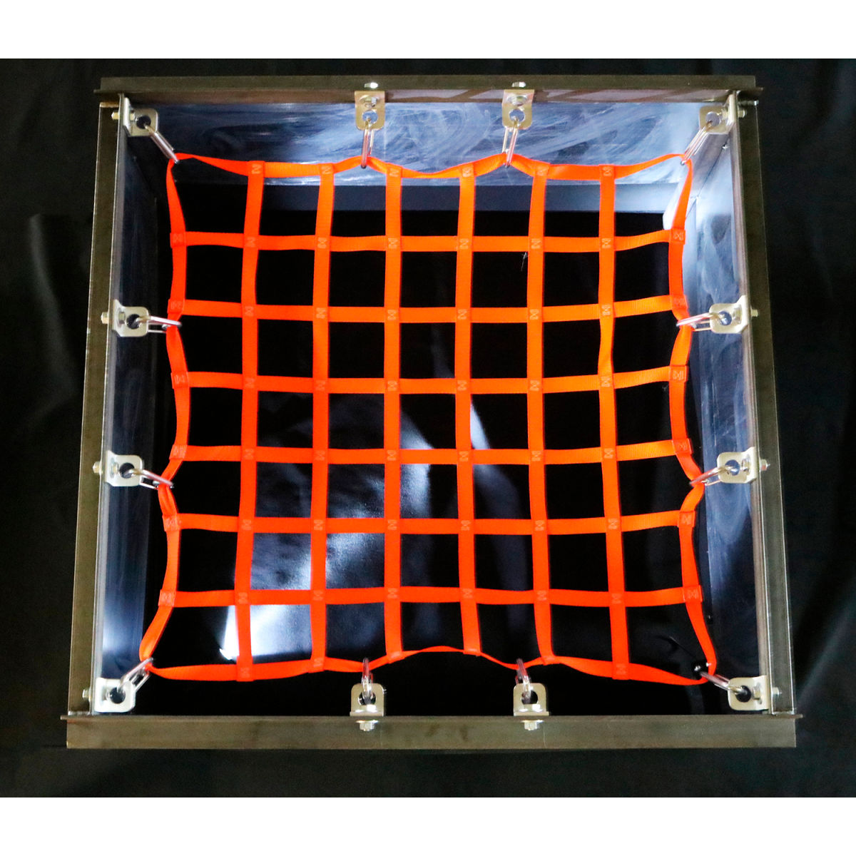 US Netting 6' x 6' Hatch Net, High Vis Orange Webbing, Free Placement Stainless Brackets, Snap Hooks