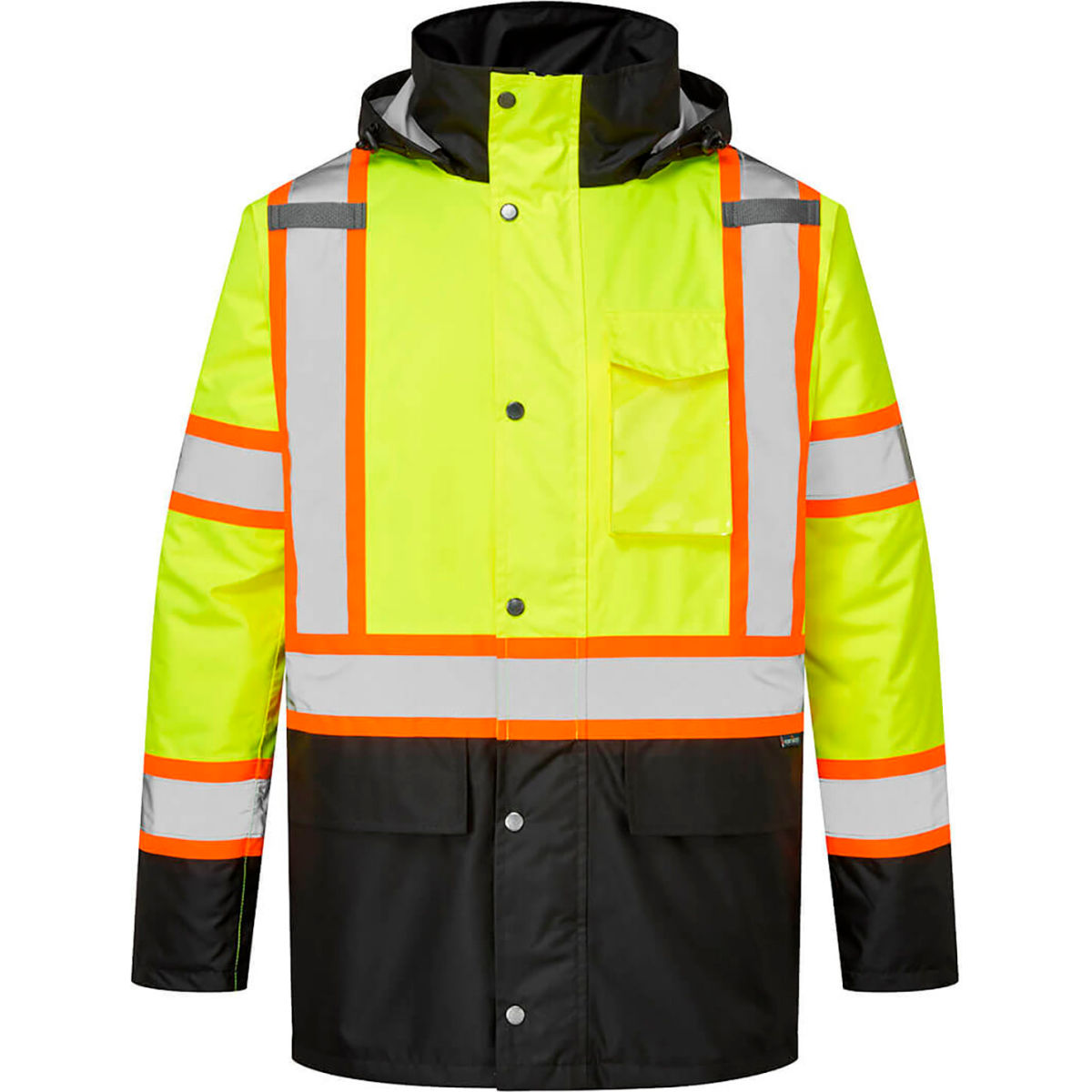 Portwest Hi-Vis X-Back Contrast Winter Jacket, ANSI Type R Class 3, L, Yellow/Black