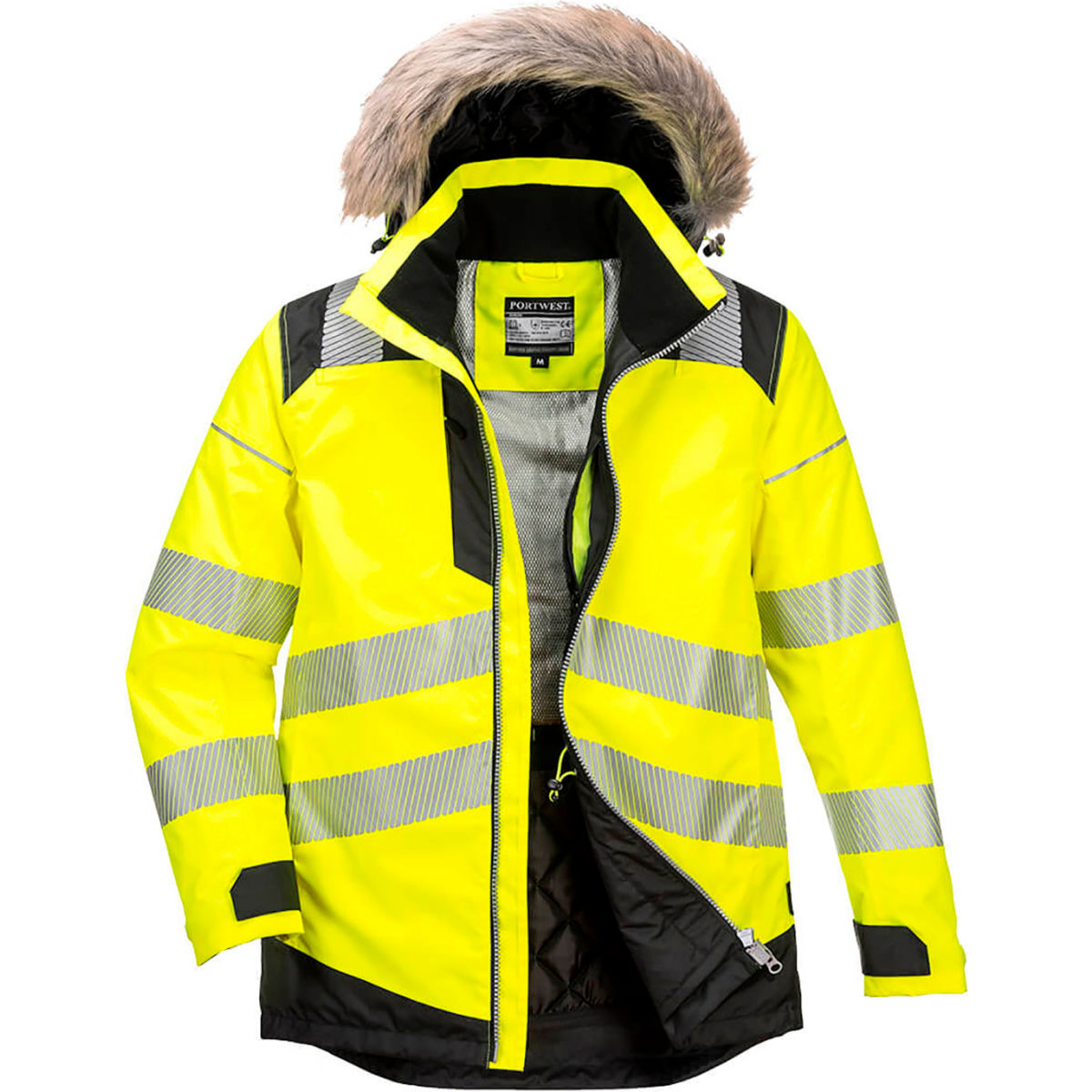 Portwest Hi-Vis Winter Parka Jacket, ANSI Type R Class 3, XL, Yellow/Black