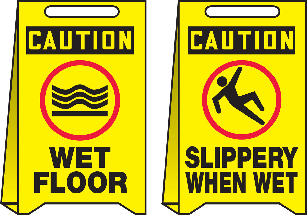 OSHA Caution Reversible Fold-Ups Floor Sign: Wet Floor, Slippery When Wet
