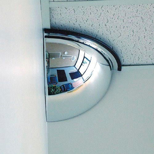 Quarter Dome Acrylic Mirror, Indoor, 30in Dia., 90° Viewing Angle