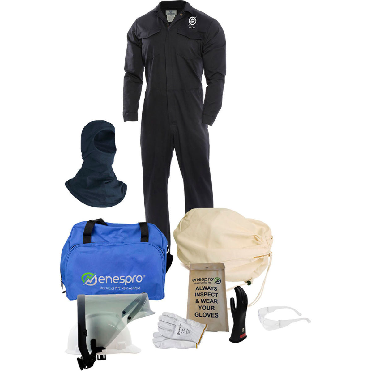 Enespro ArcGuard 12 cal/cm2 UltraSoft Arc Flash Kit, Coverall & Balaclava, 3XL, Glove Size 12