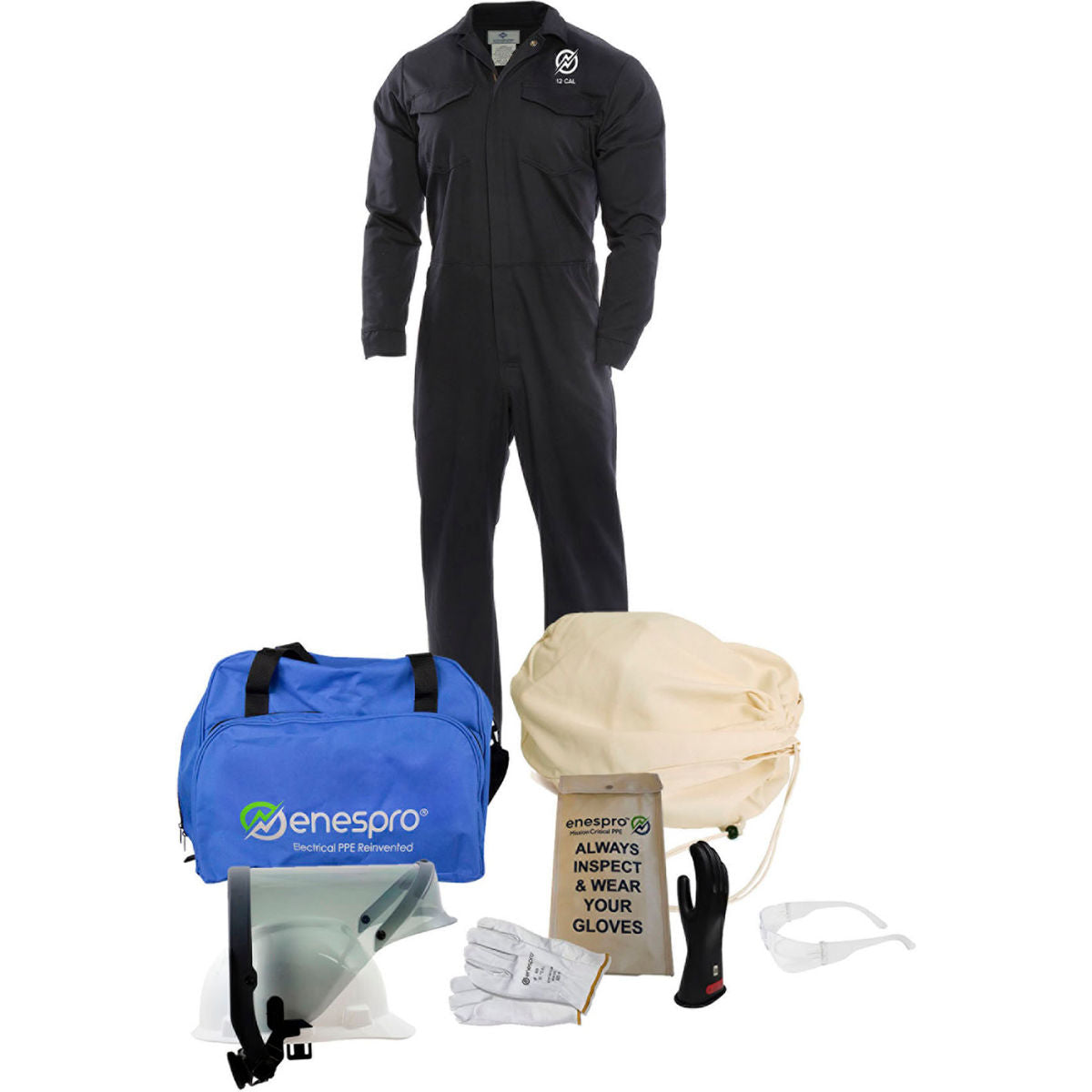 Enespro ArcGuard 12 cal/cm2 UltraSoft Arc Flash Kit with FR Coverall, L, Glove Size 11