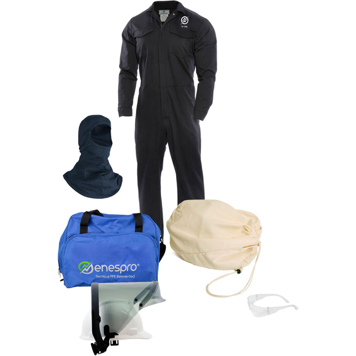 Enespro ArcGuard 12 cal/cm2 UltraSoft Arc Flash Kit, FR Coverall & Balaclava, XL, No Gloves
