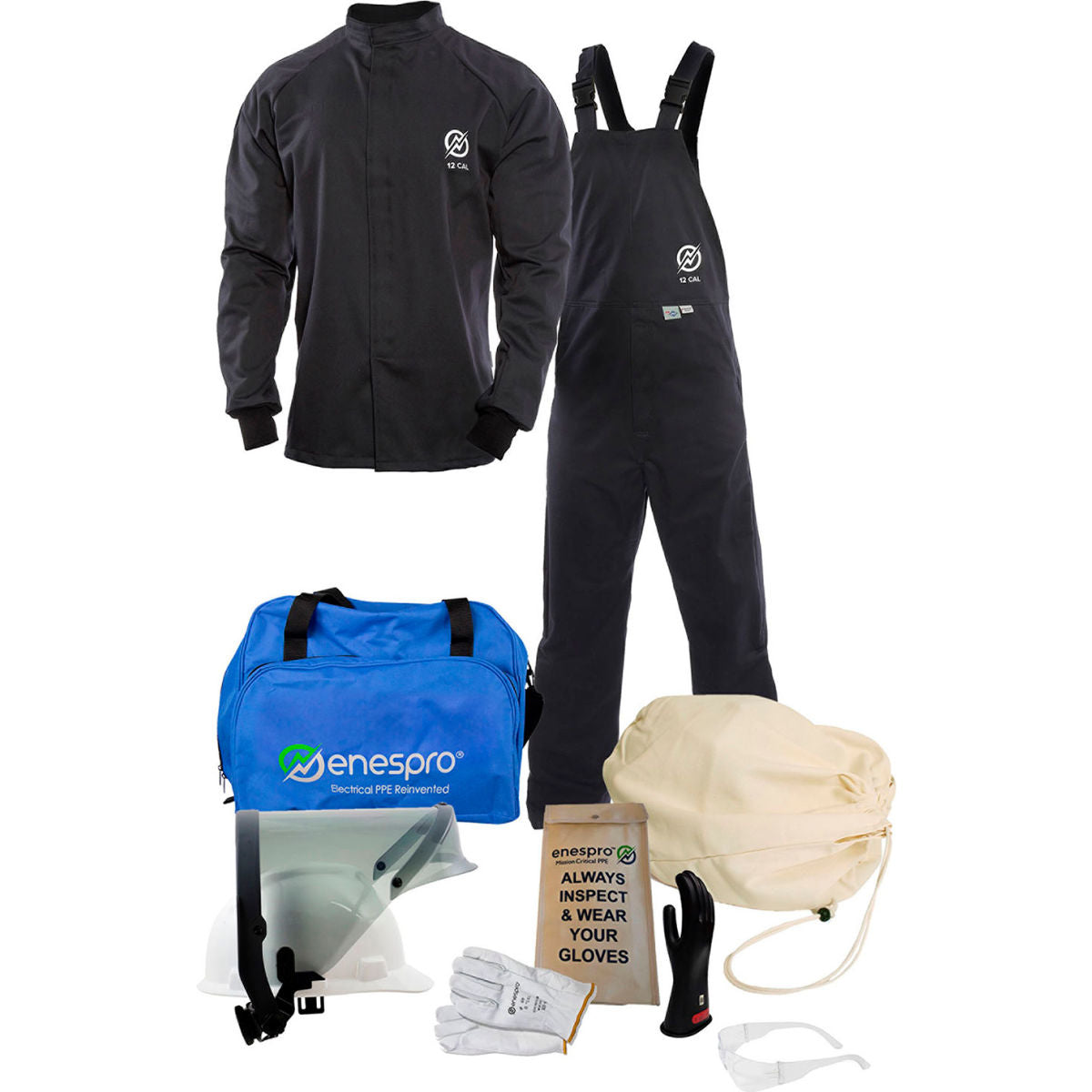 Enespro ArcGuard 12 cal/cm2 UltraSoft Arc Flash Kit, Short Coat & Bib Overall, M, Glove Size 08
