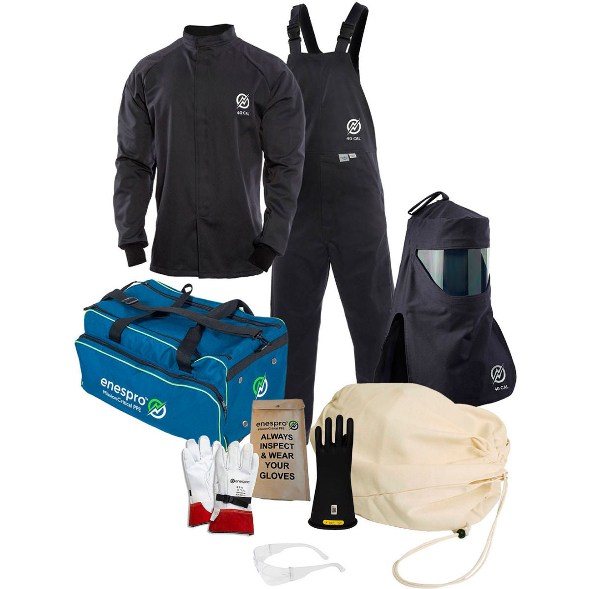 Enespro ArcGuard 40 cal/cm2 Compliance Arc Flash Kit, Short Coat & Bib Overall, 3XL, Glove Size 08