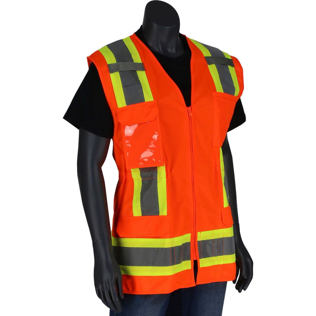 Pip Contoured Surveyors Vest with Solid Front & Mesh Back, Class 2, M, Hi-Vis Orange