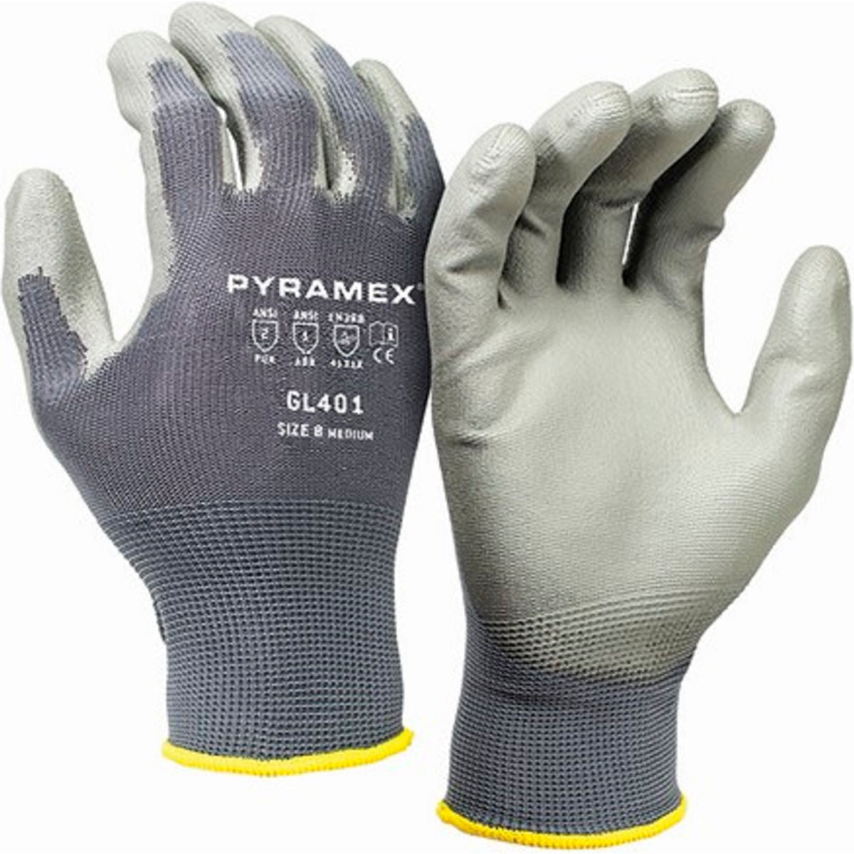 Pyramex Polyurethane, Nylon Cut Resistant Gloves, ANSI A1, 13 Gauge, Gray, Size L, Pack of 12