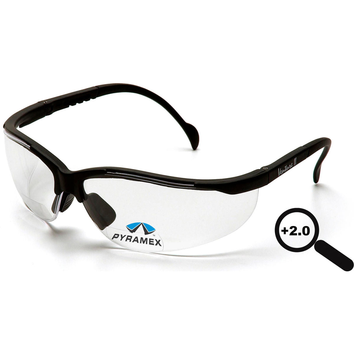 Pyramex V2 Readers Safety Glasses, Clear 2.0 Lens, Black Frame, Pack of 6