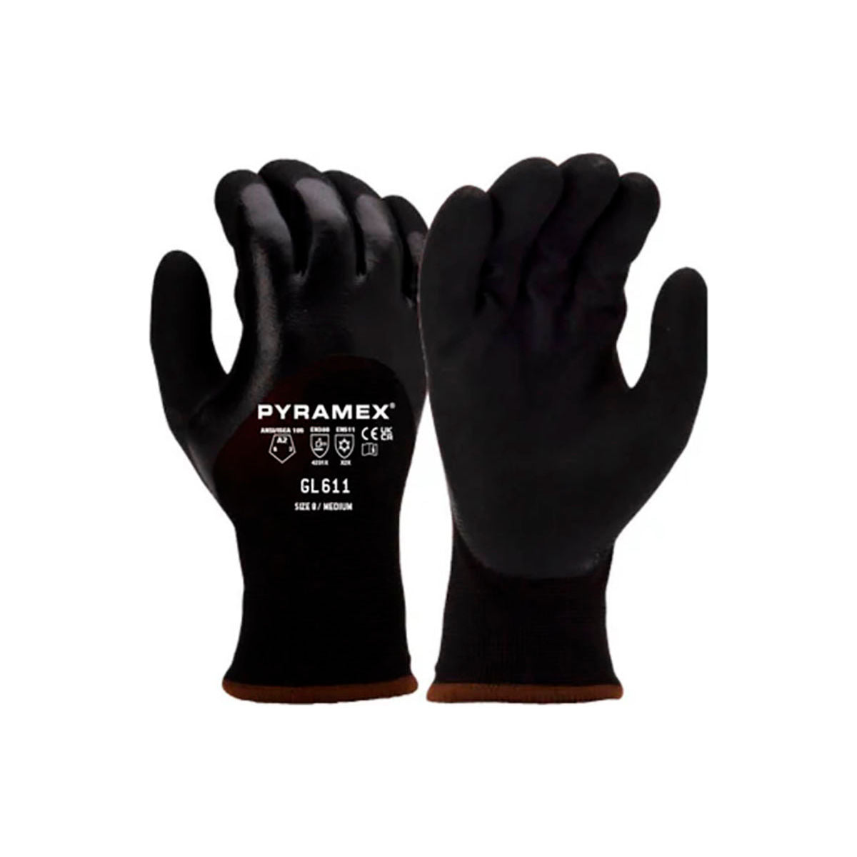 Pyramex Polyester, Acrylic, Nitrile Cut Resistant Gloves, ANSI A2, Outer 13 Inner 10 Gauge, Black, Size L