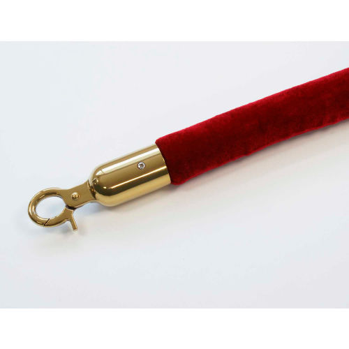 Queueway Velour Rope, 6ft, Red with Polished Brass Ends, Economy Line