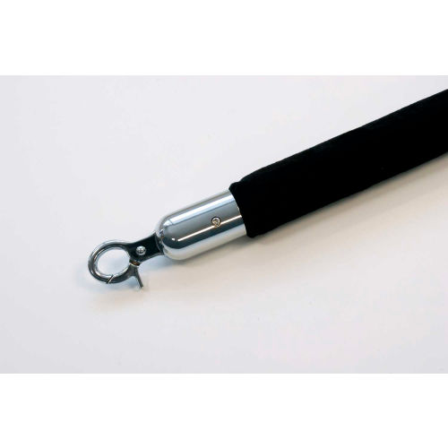 Queueway Velour Rope, 6ft, Black with Polished Chrome Ends, Economy Line