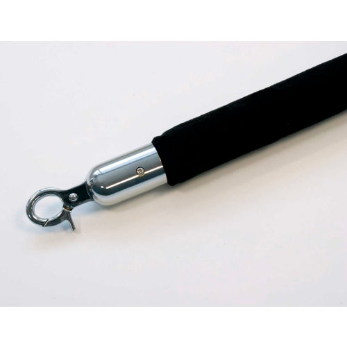 Queueway Velour Rope, 8ft, Black with Polished Chrome Ends, Economy Line