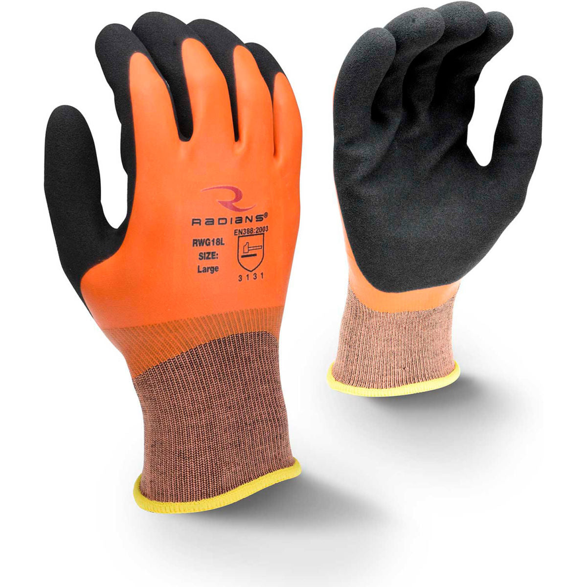Radians Nylon, Rubber/Latex Cut Resistant Gloves, ANSI A1, 13 Gauge, Orange, Size L, Pack of 12