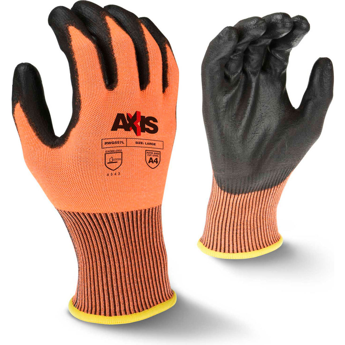 Radians Nylon, Polyurethane Cut Resistant Gloves, ANSI A4, 13 Gauge, Orange, Size 2XL, Pack of 12