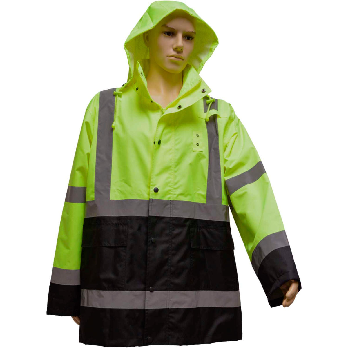 Petra Roc Rain Parka Jacket, ANSI Class 3, 300D Oxford/PU Coating, Lime/Black, 2XL