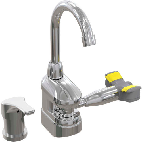 Bradley Deck-Mount Swing-Activated Faucet and Eyewash Unit, Mixed Faucet, Right Hand